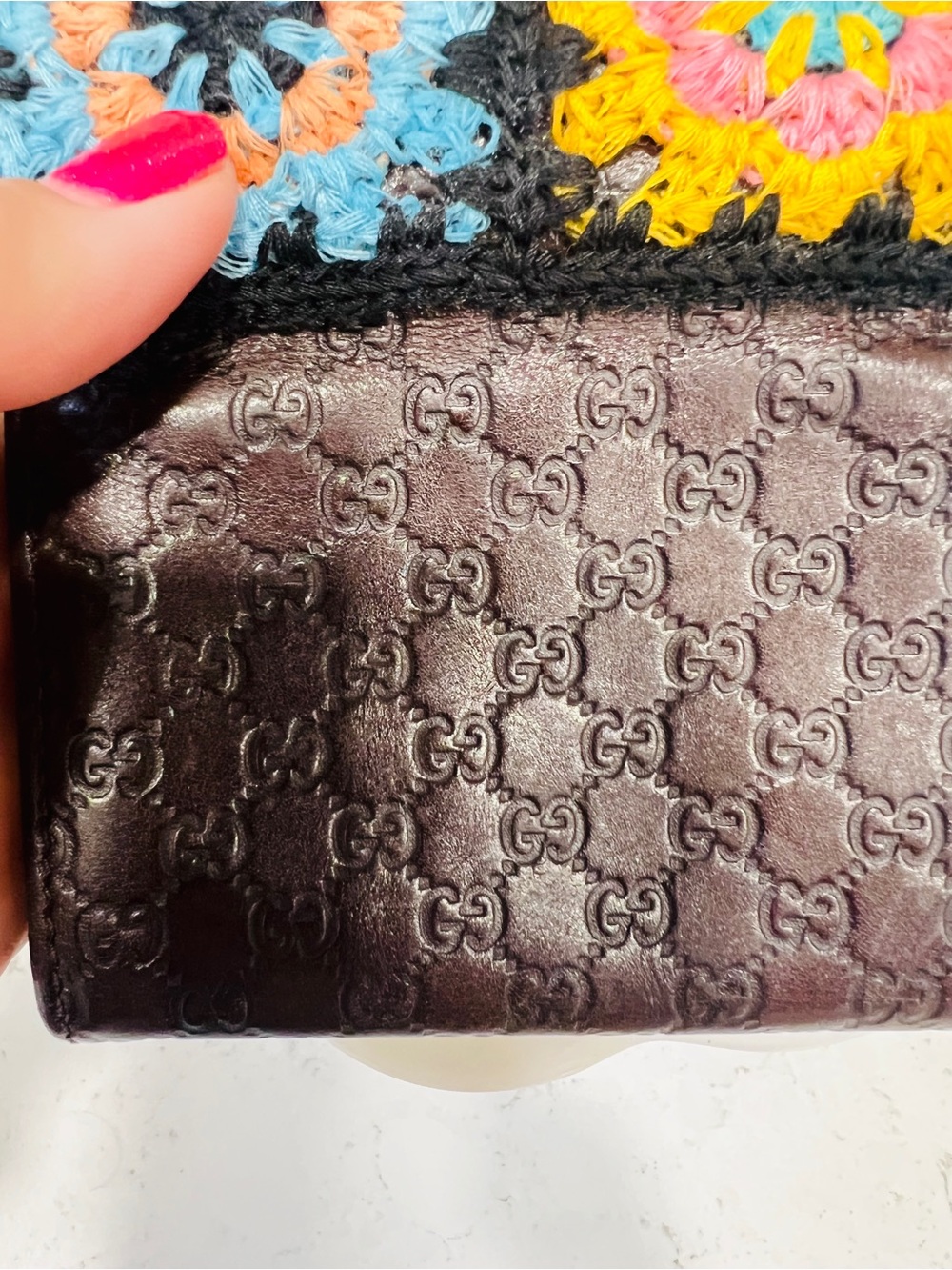 Authentic Gucci Guccissima Leather Wallet w/ Crochet Repair Brown Coin Wallet - Picture 7 of 9